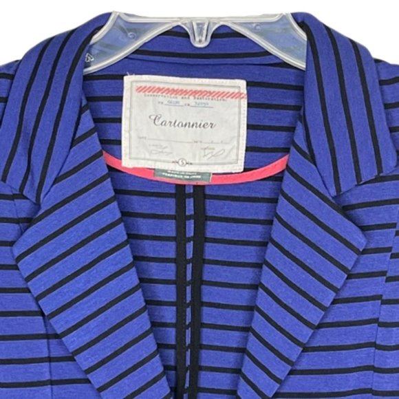 Anthropologie Cartonnier Royal Blue/Black Striped Ponte Ruffle Blazer - S - Picture 5 of 12